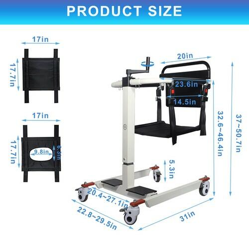 Patient Lift Transfer Chair Portable Wheelchair Commode Adjustable Steel Lift