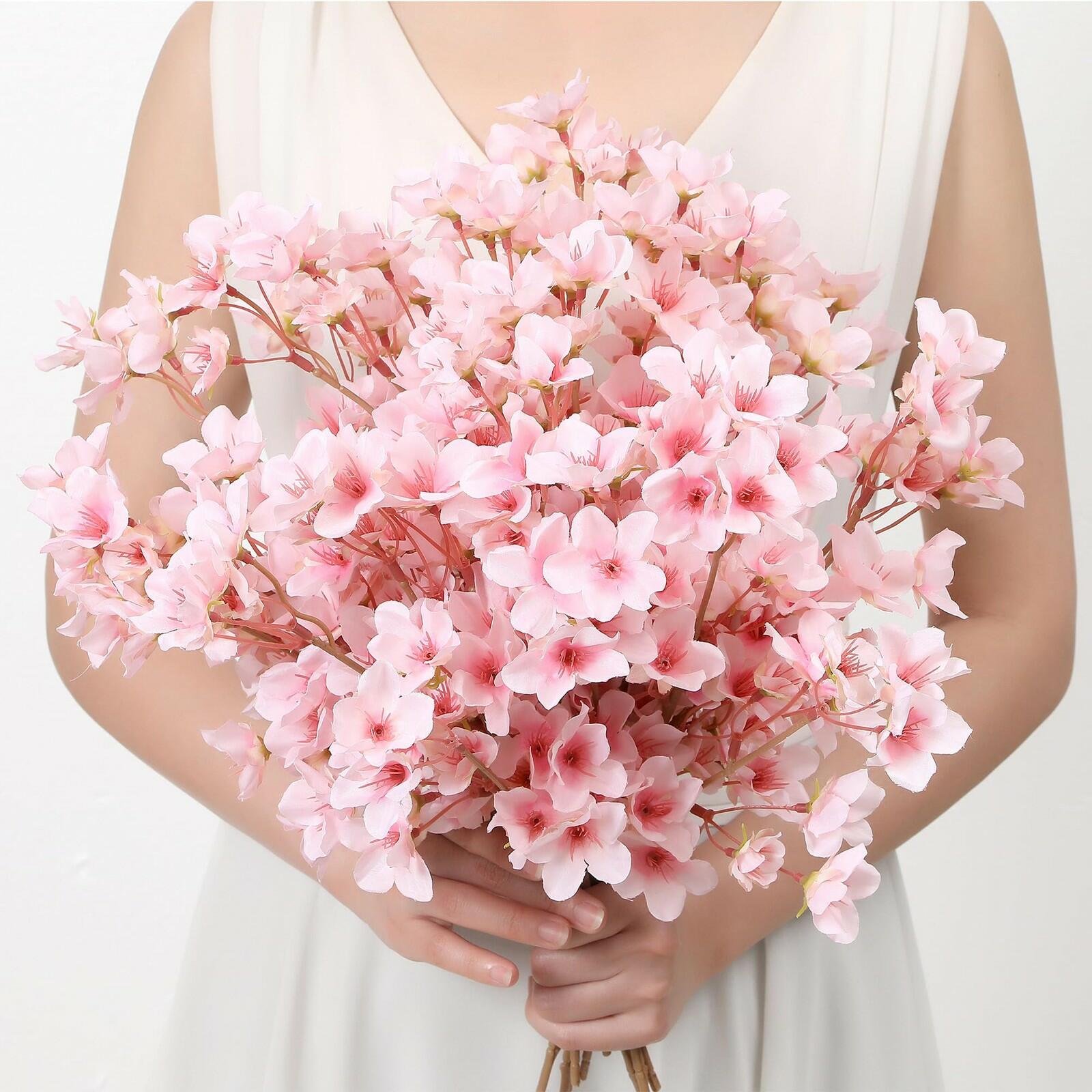 SITUMEIZI 6Pcs Artificial Cherry Blossom Branches Decor Fake Flowers Silk Spring
