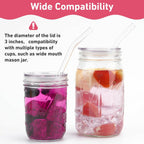 2 PACK Reusable Wide Mouth Mason Jar Lids with Glass Straw Hole -Fit 2.9-inch