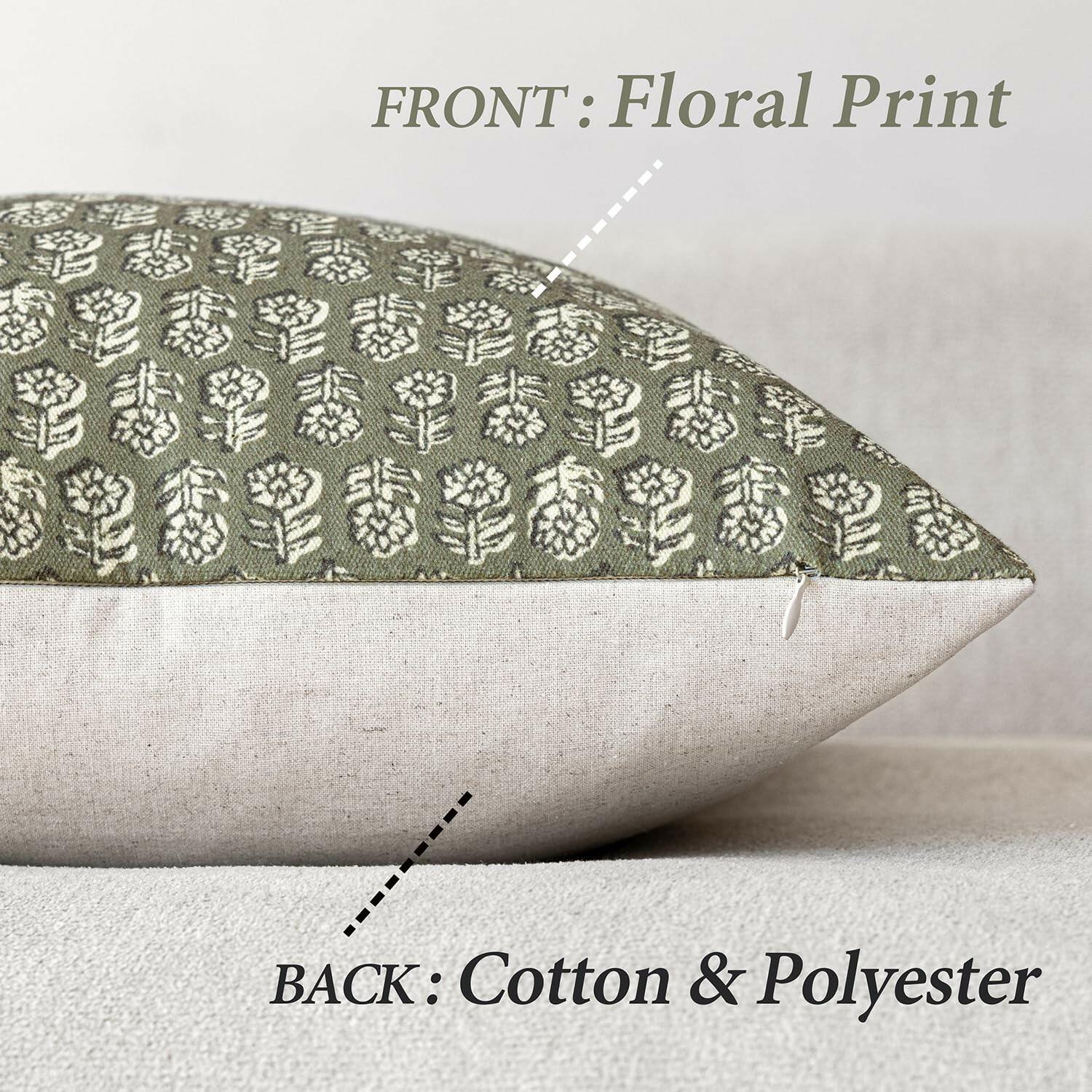 Foindtower Set of 2 Decorative Neutral Floral Print Throw Pillow Covers Vintage