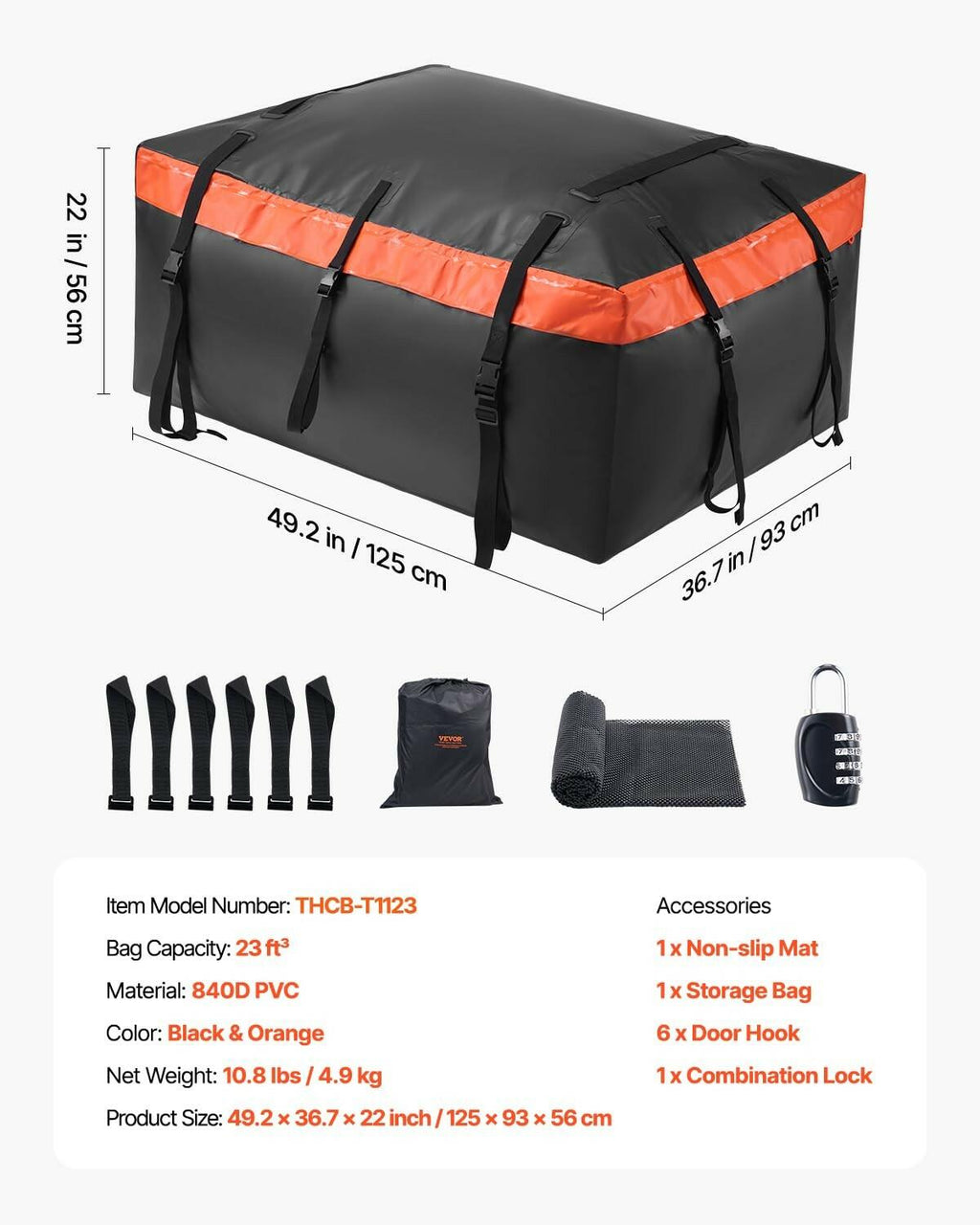 VEVOR Car Rooftop Cargo Carrier Bag, 23 Cubic Feet Roof Cargo Carrier, Heavy
