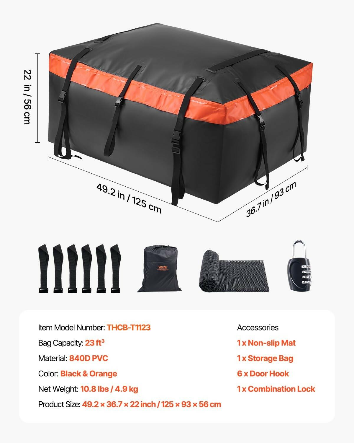 VEVOR Car Rooftop Cargo Carrier Bag, 23 Cubic Feet Roof Cargo Carrier, Heavy