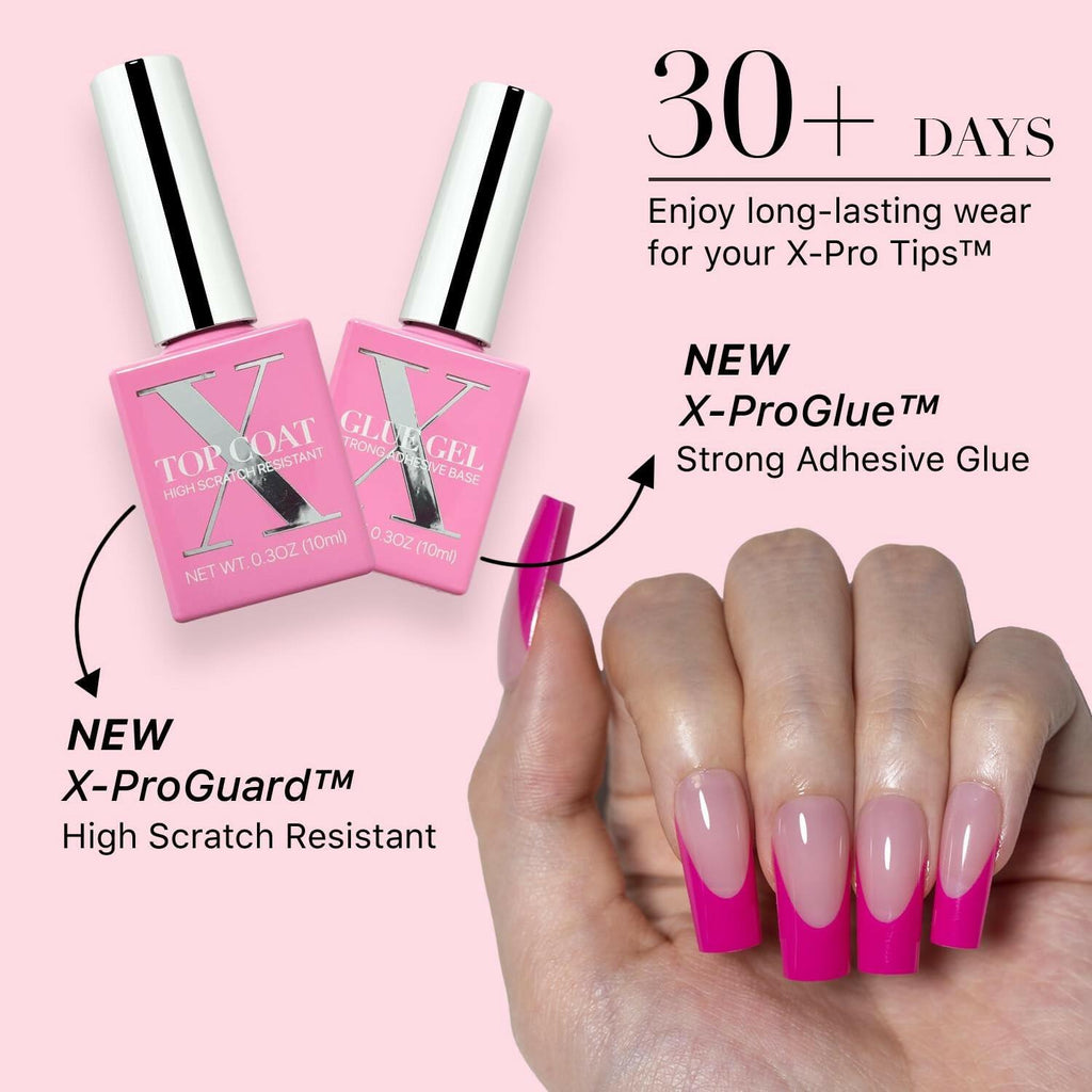 SXC Cosmetics French Tip Press On Nails – 5 Pink Series, Medium Square, X-Pro