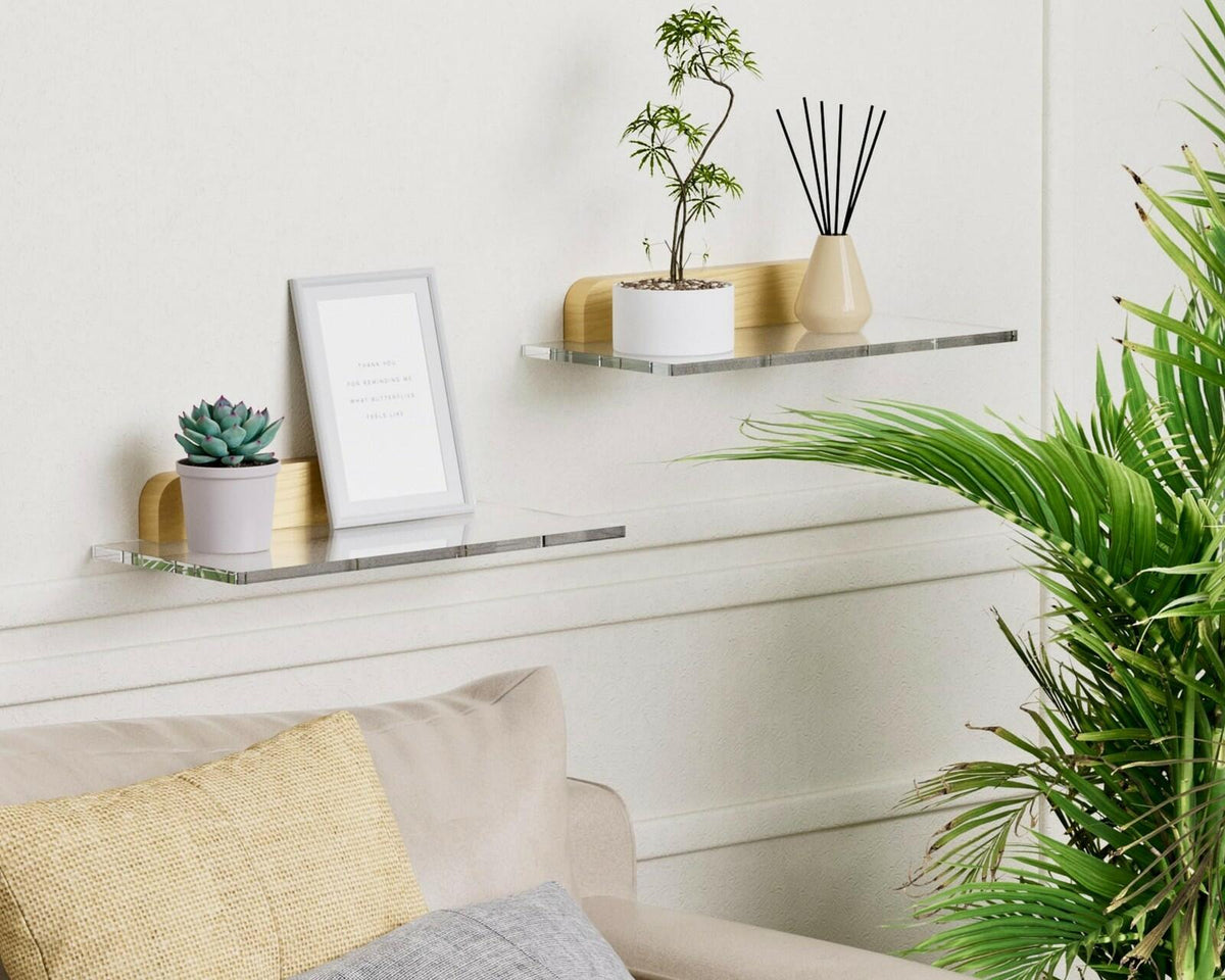 QsQueen Small Acrylic Floating Shelf for Wall, Clear Acrylic Wall Shelf with