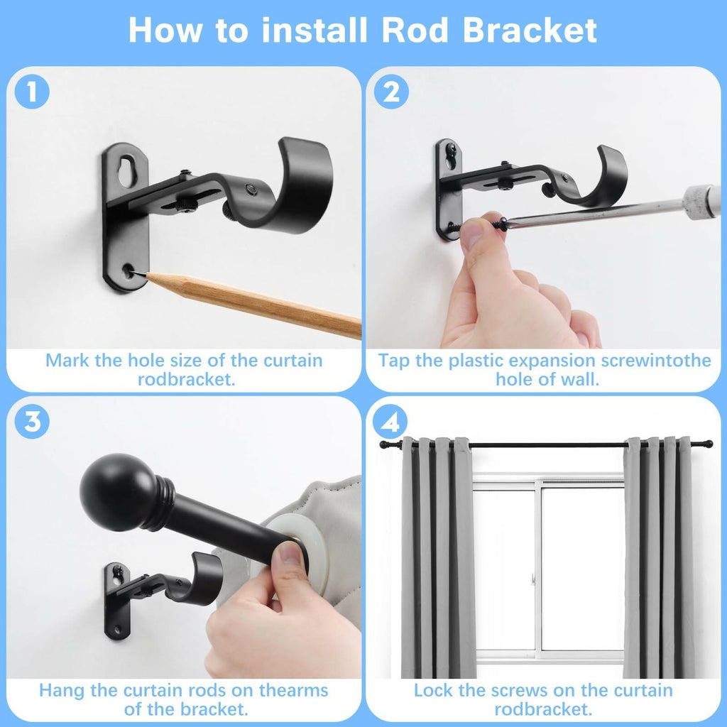 AMZSEVEN Curtain Rods for Windows 16 to 48 Inches, Curtain Rod Max Adjustable