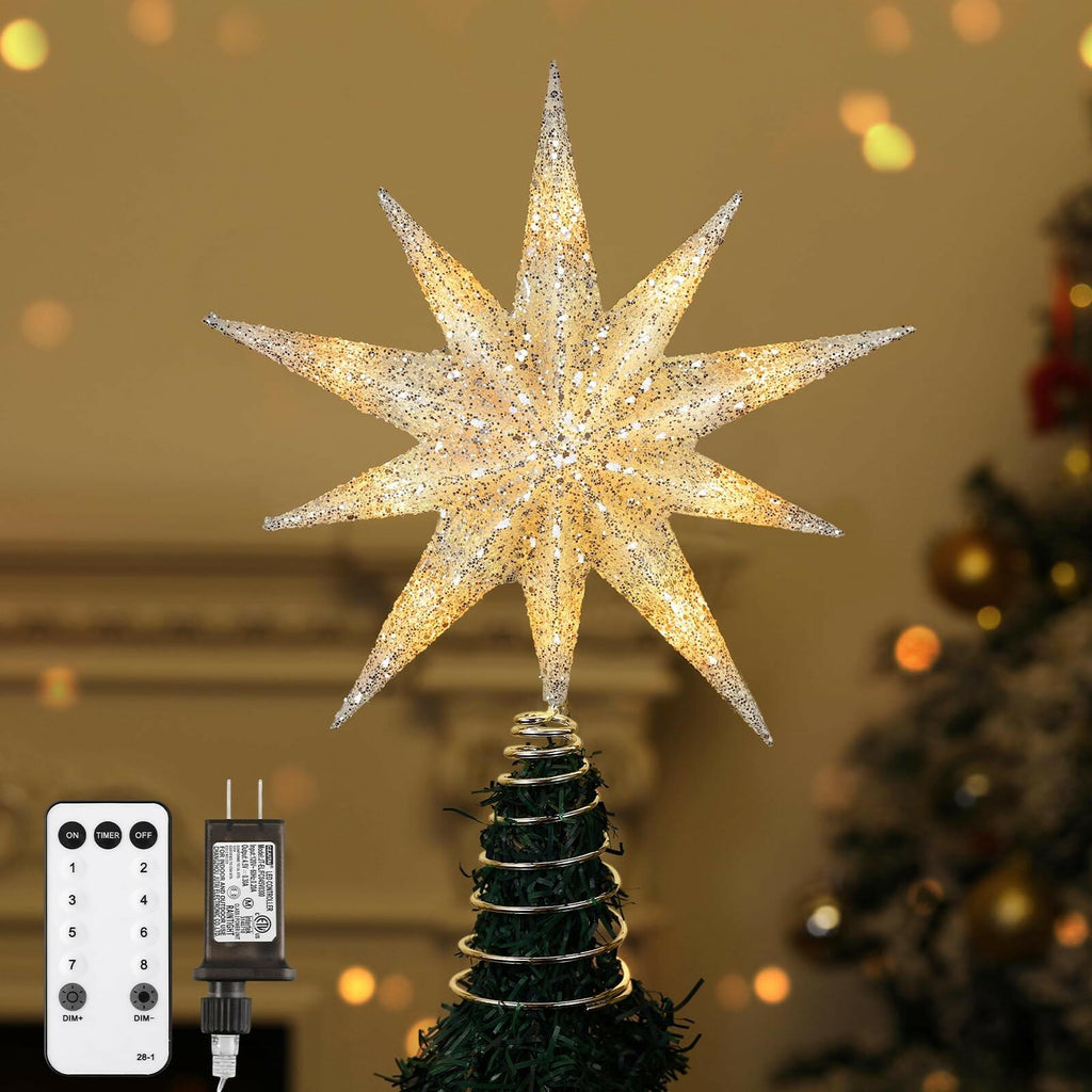 Lewondr Christmas Tree Topper Star, 13inch 10-Point Light Up Xmas Star Treetop