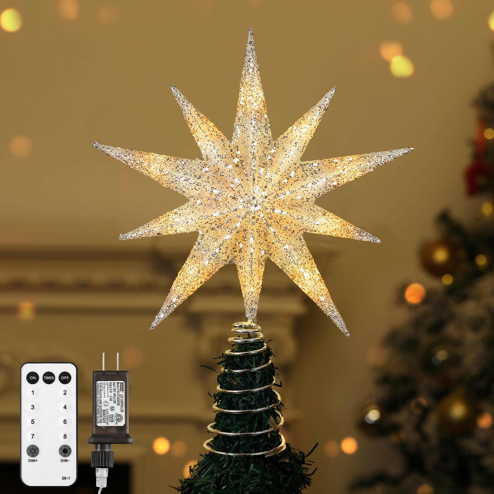 Lewondr Christmas Tree Topper Star, 13inch 10-Point Light Up Xmas Star Treetop