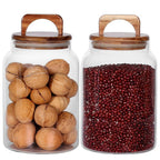 SAIOOL Canister Set of 2, Glass Kitchen Canisters with Airtight Acacia Lid, Tall