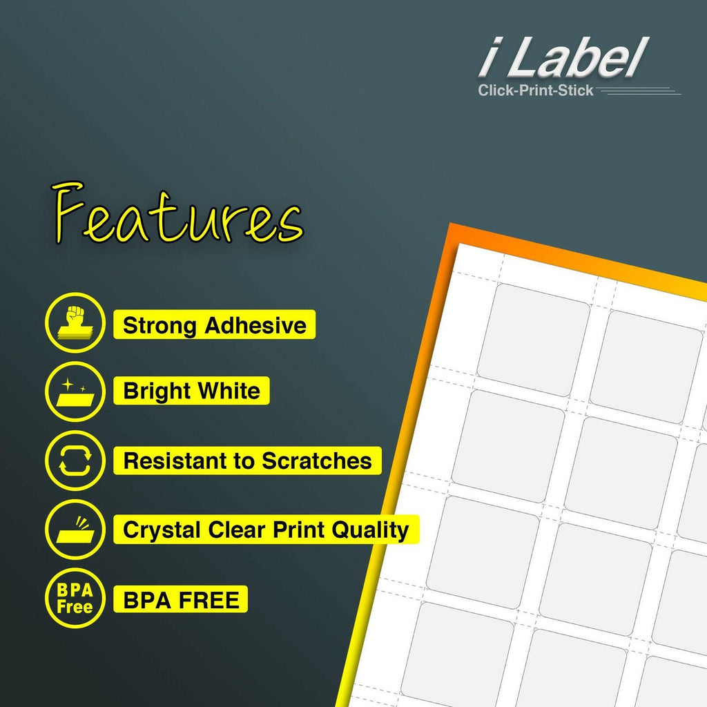 100 Sheets 24UP 1.5" x 1.5" Square Labels for Laser & Inkjet Printers ,2400