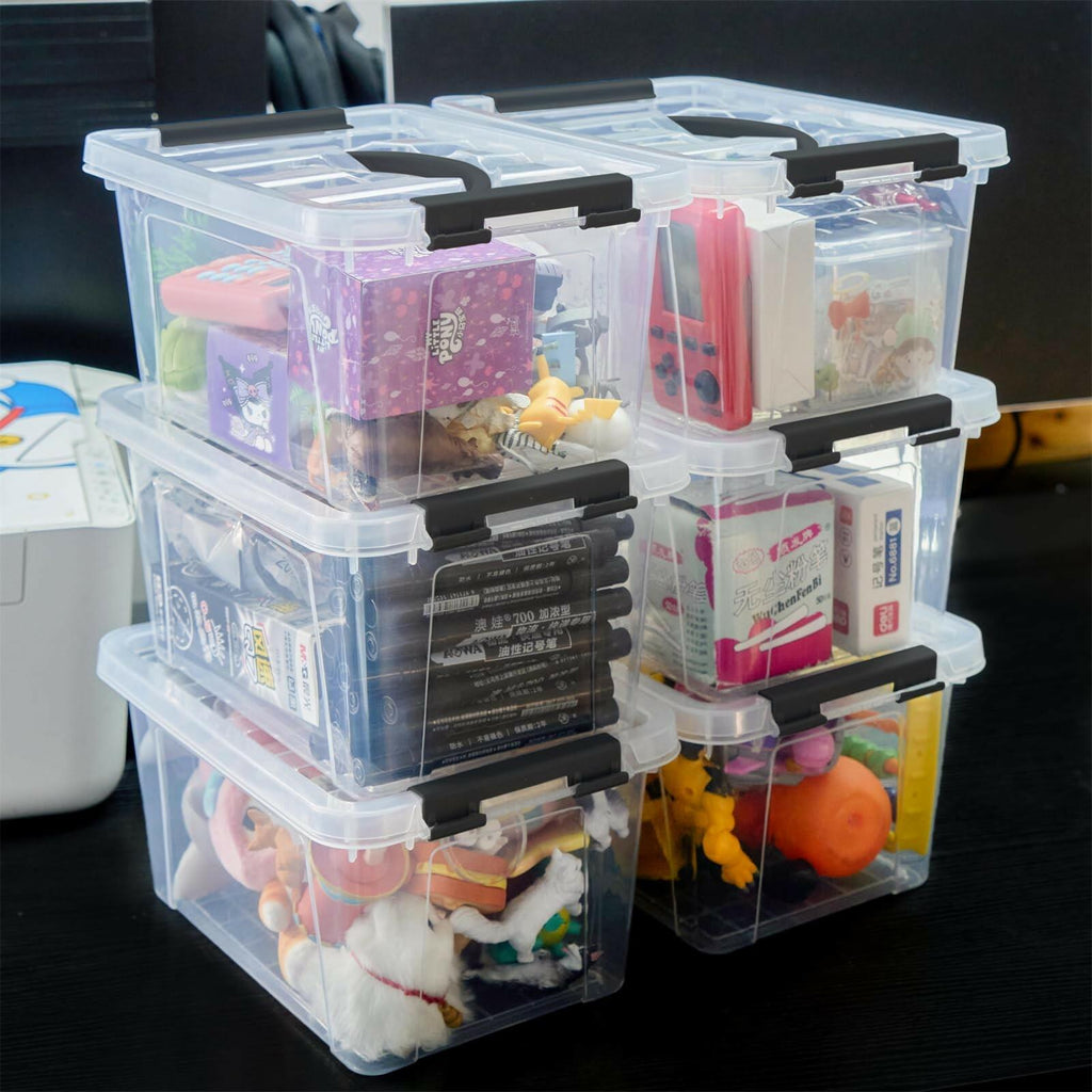 Eslite 6 Quart Plastic Stackable Storage Latch Bins,Clear Latching Box with