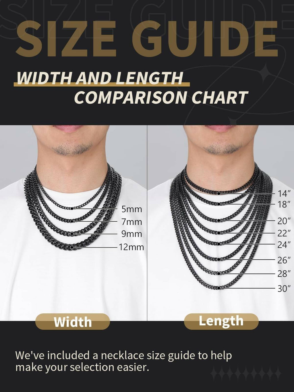 FindChic Black Chain Necklace for Men Thick Cuban Link Men's Curb Chain Necklace