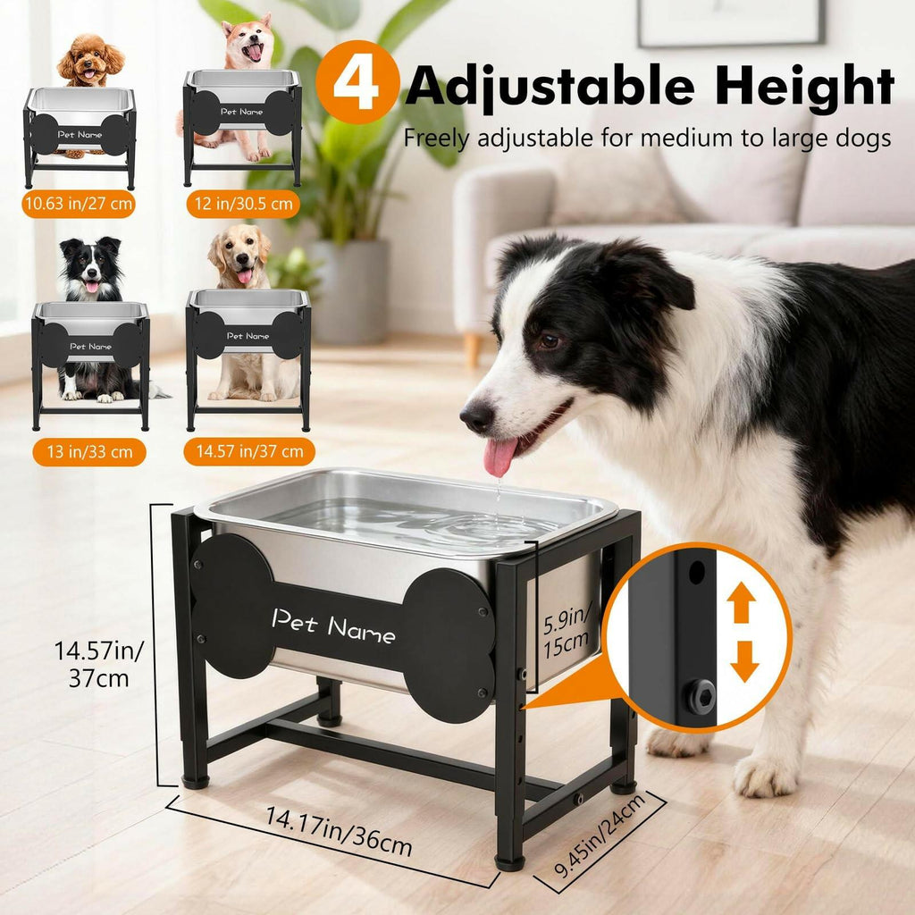 Tivray Elevated Dog Bowl, 2.4 Gallon Adjustable Stainless Steel Water Bowl for
