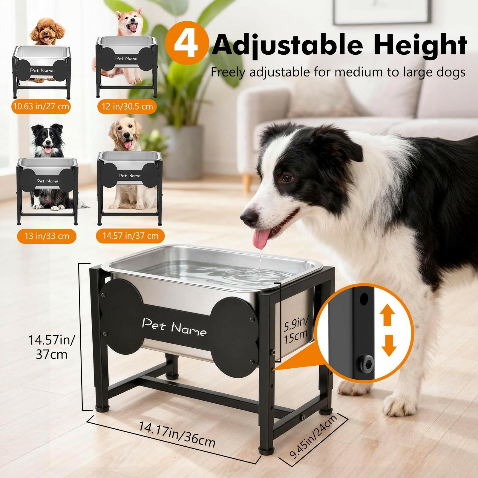 Tivray Elevated Dog Bowl, 2.4 Gallon Adjustable Stainless Steel Water Bowl for