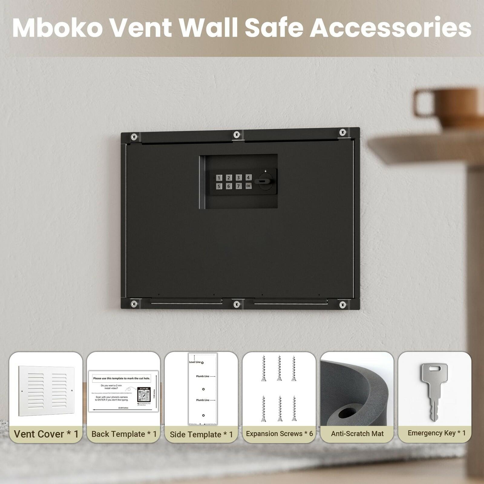 Mboko Hidden Wall Safe w/ Vent Cover Electronic Recessed Home Security