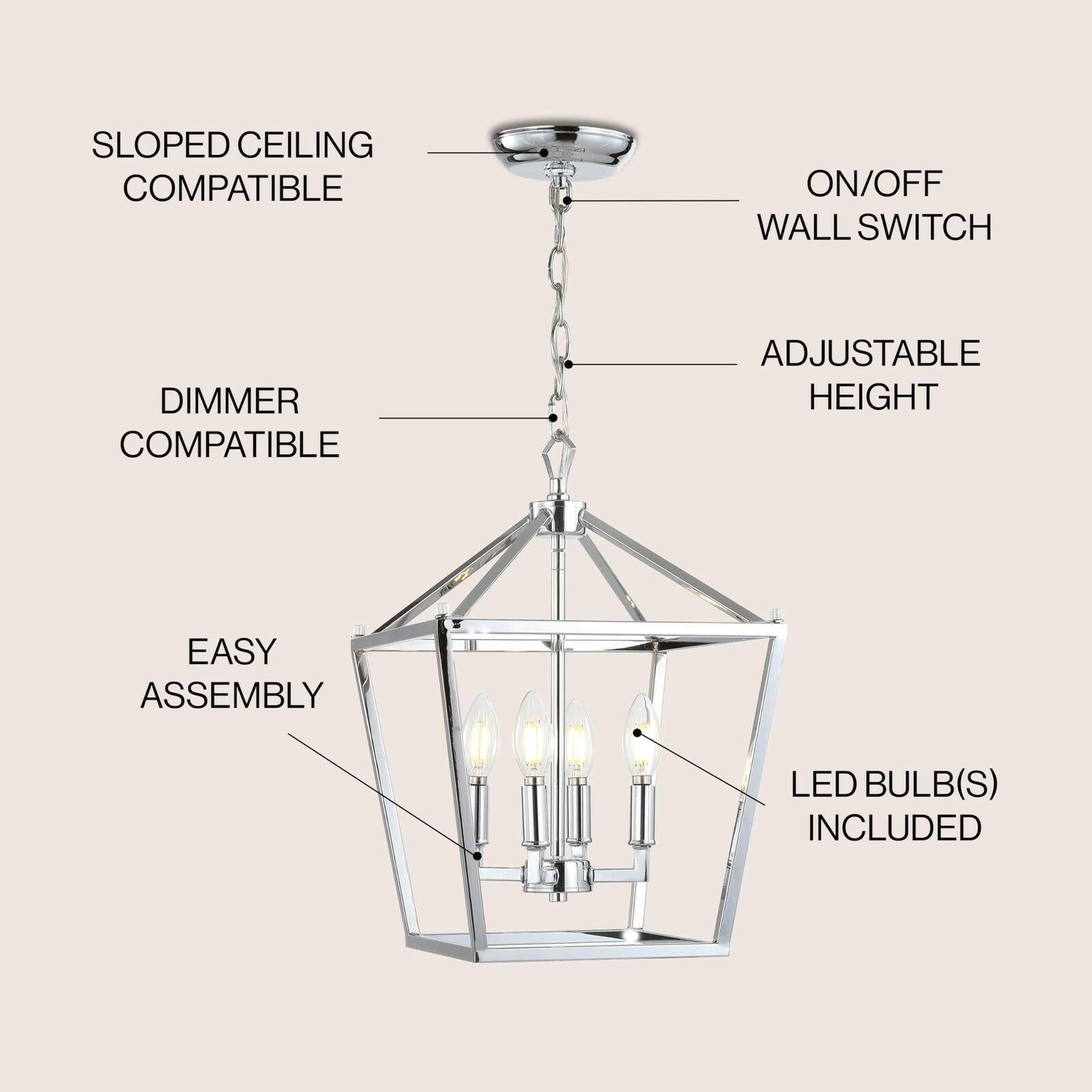 JONATHAN Y JYL7436C Pagoda Lantern Dimmable Adjustable Metal LED Pendant Classic