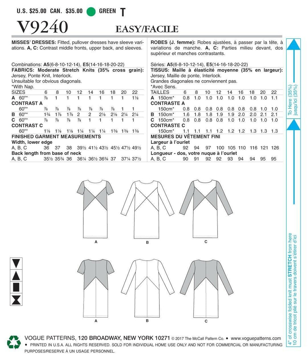 Vogue Patterns Dresses 6-8-10-12-14 Green