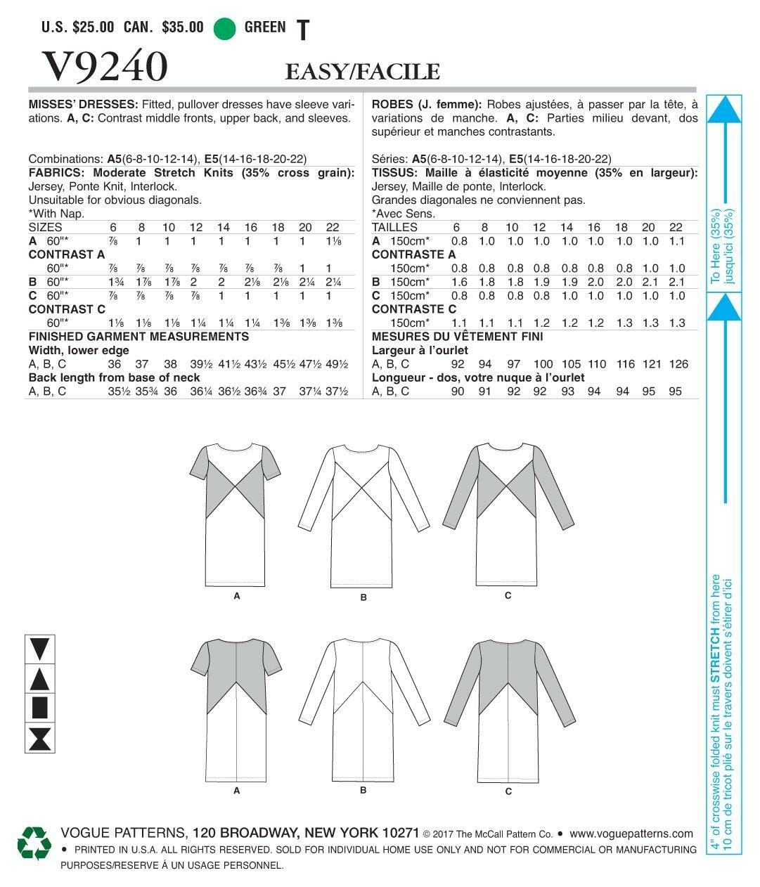 Vogue Patterns Dresses 6-8-10-12-14 Green