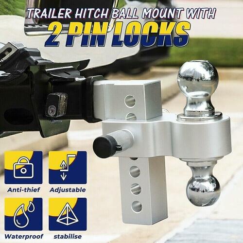 2'' Receiver 6'' Drop Rise Adjustable Trailer Tow Hitch Dual Ball-W/Lock 18500lb
