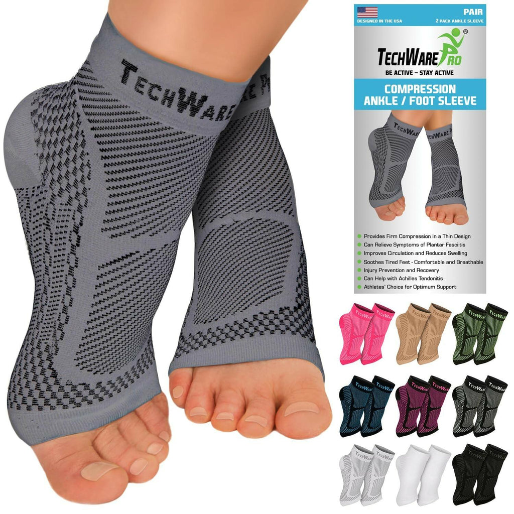 TechWare Pro Ankle Brace Compression Sleeve - Relieves Achilles Tendonitis,