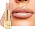 Oulac Matte Nude Peach Lipstick with Glow Metallic Finish - Vegan Lipstick for