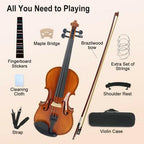 Vetimobato 4/4 Full Size Violin Set Solid Maple Spruce Complete Kit Case Bow