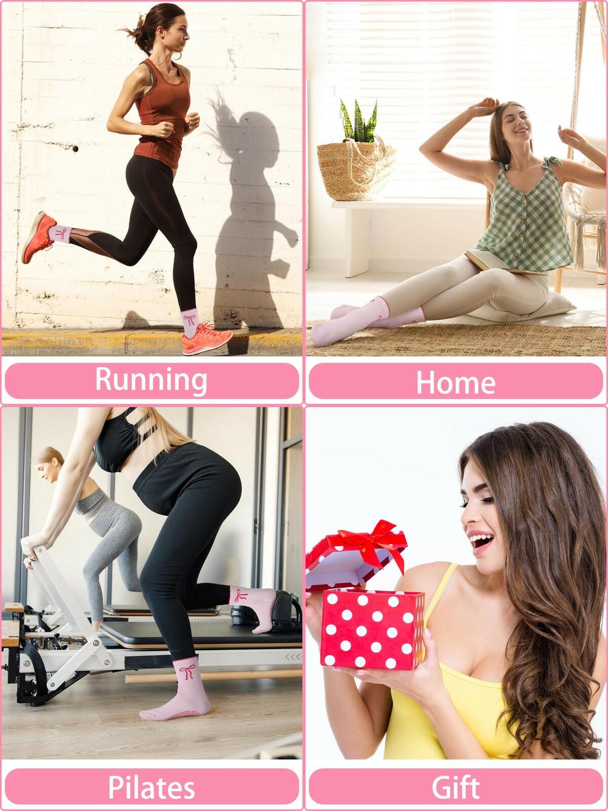Bunnycool 3 Pairs Cute Pilates Sock with Grips for Women Cotton Non Slip Yoga