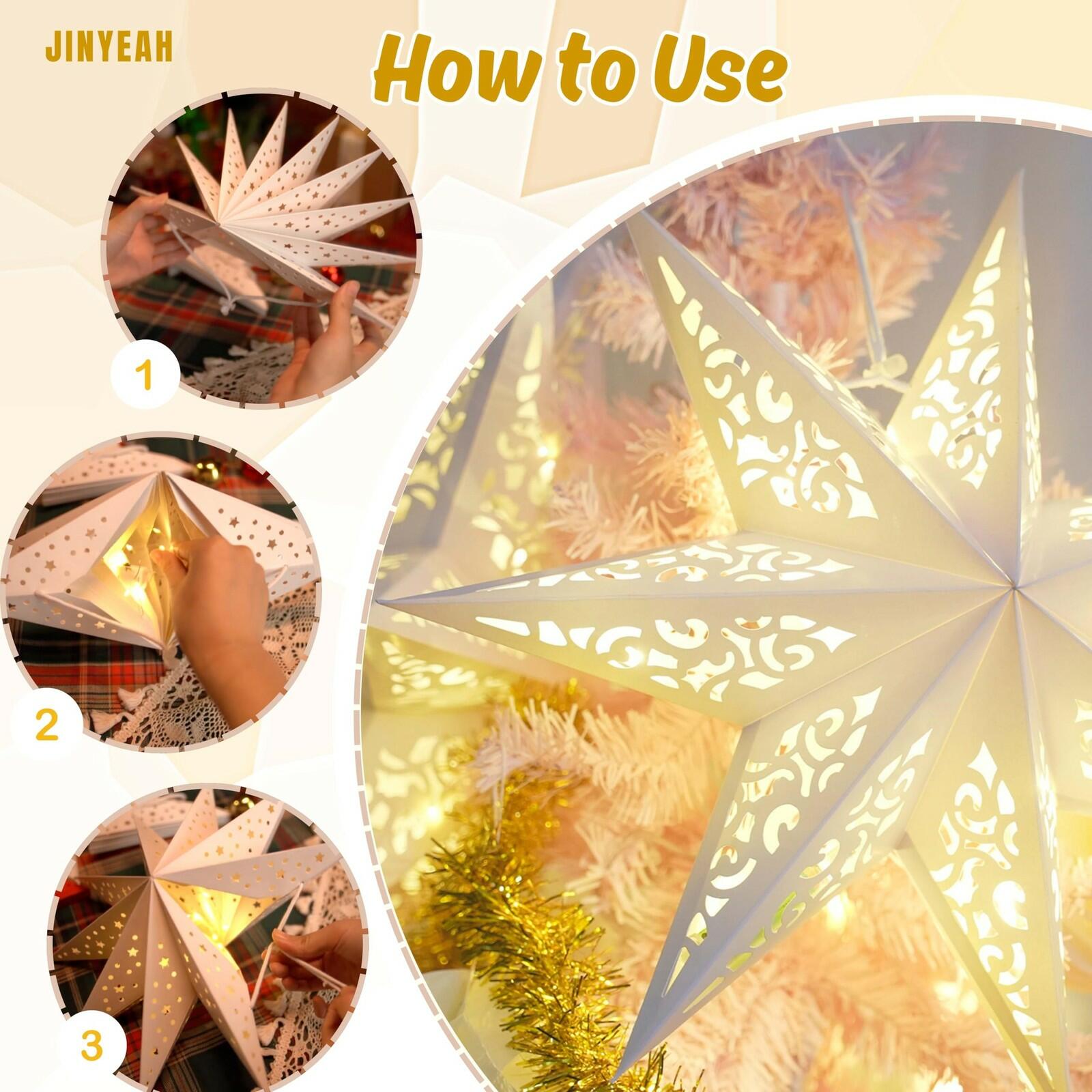 Paper Star Lanterns, Stars Hanging 3Pcs Christmas Paper Lampshade 7 Pointed Star