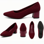 Burudani Women Burgundy Block Heel Pumps Knit Comfort Round Toe Size 11