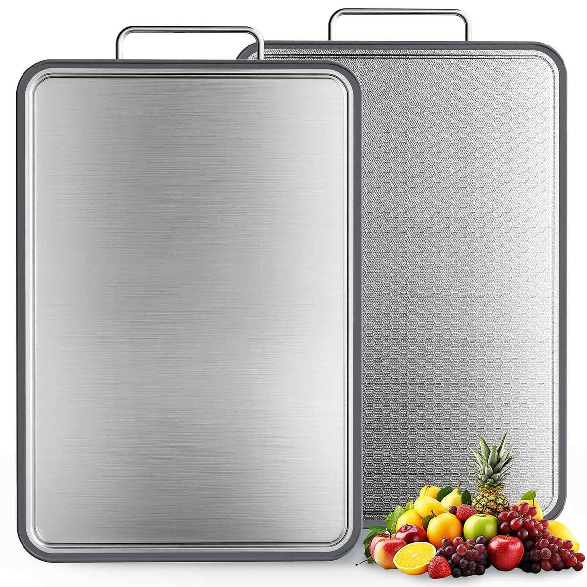 Stainless Steel Cutting Board 16''×11'', Double Sided 304 Steel Cutting Board