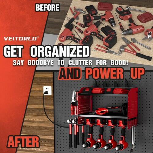 Power Tool Organizer with Charging Station, Heavy Duty Modular Wall Mount Rack