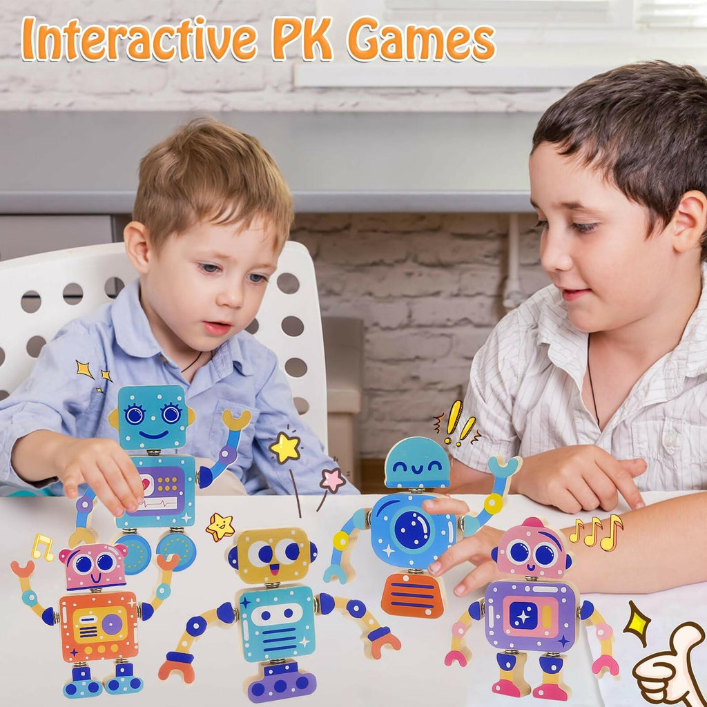 Robots Wooden Snap-Together Building Toys – 28-Piece STEM Montessori Educational