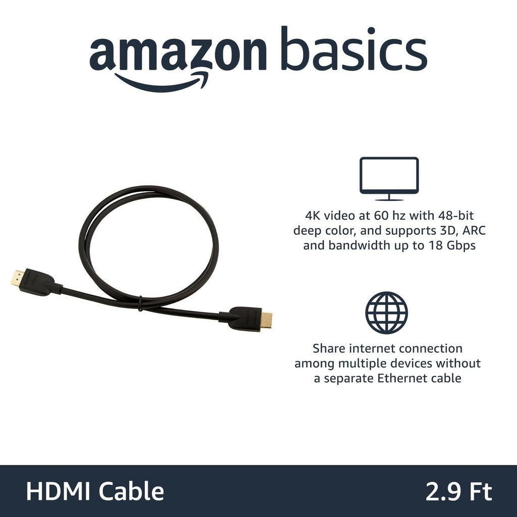 Amazon Basics HDMI Cable, 3ft, 4K@60Hz, High-Speed 4K HDMI 2.0 Cord (18Gbps),