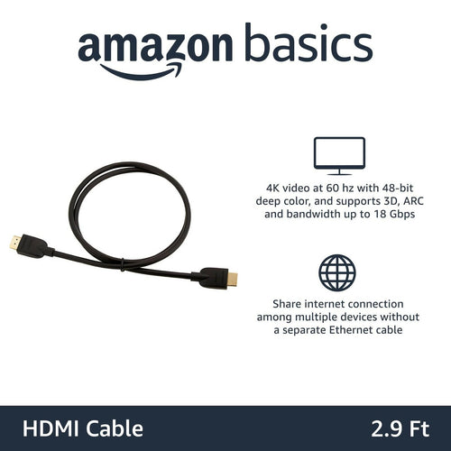 Amazon Basics HDMI Cable, 3ft, 4K@60Hz, High-Speed 4K HDMI 2.0 Cord (18Gbps),