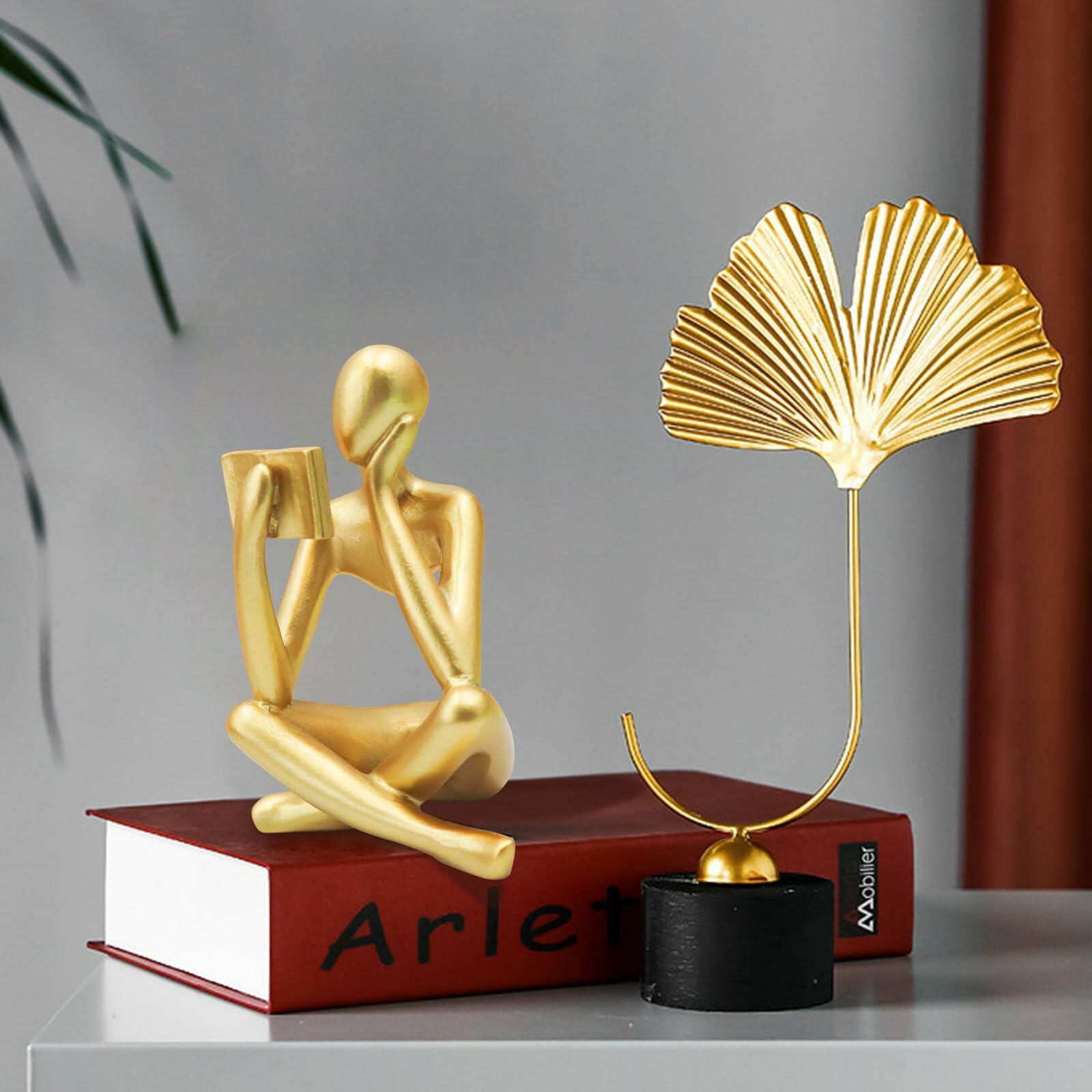 Jinkoozz Gold Reading Women Statue, Thinker Sculptures, Abstract Art Ornament,