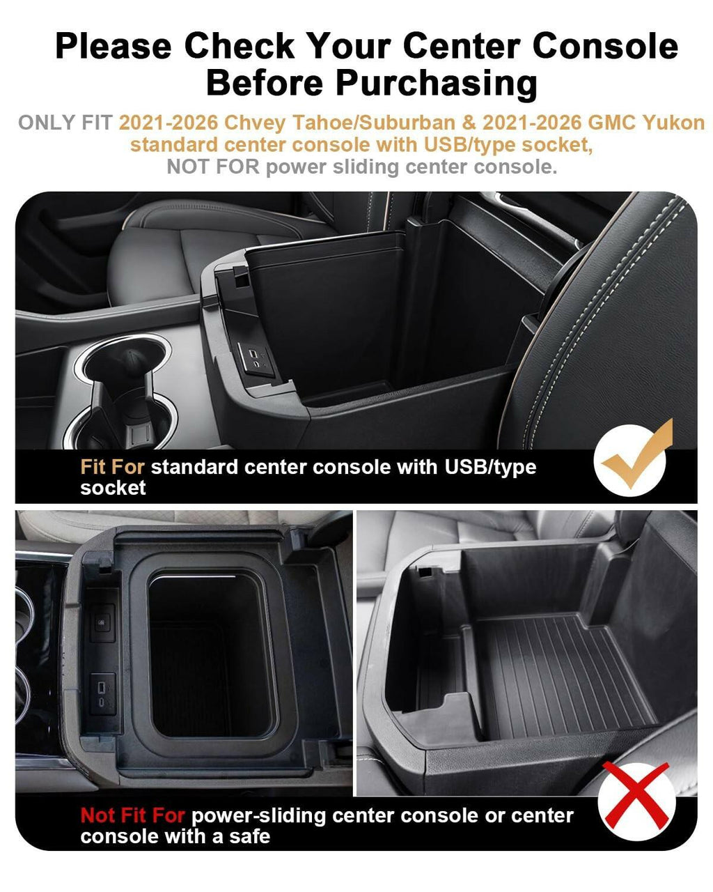 ECOZEN Center Console Organizer For 2021-2026 Chevy Tahoe/Suburban & GMC