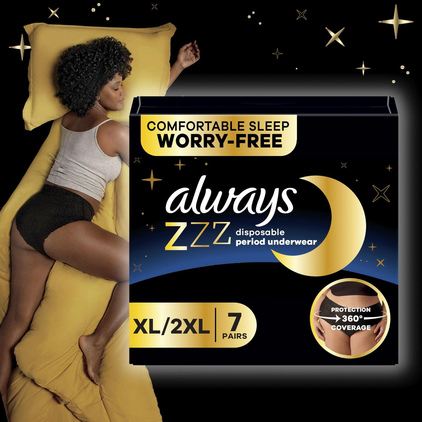 13 Count Always ZZZ Overnight Disposable Period Underwear for Women, Large, 360°