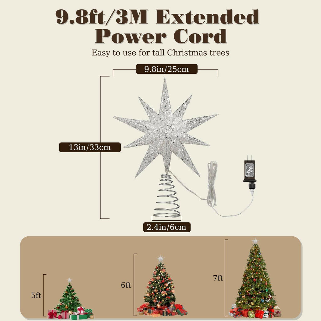 Lewondr Christmas Tree Topper Star, 13inch 10-Point Light Up Xmas Star Treetop