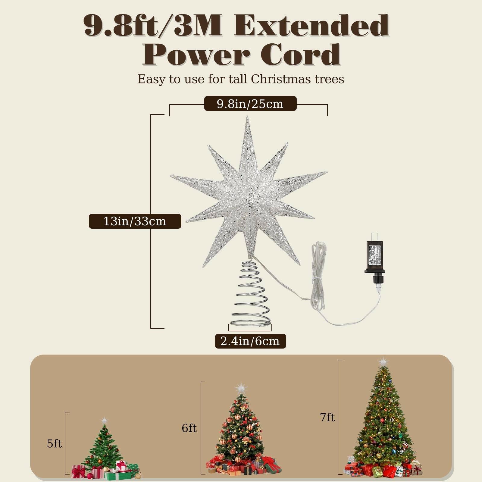 Lewondr Christmas Tree Topper Star, 13inch 10-Point Light Up Xmas Star Treetop
