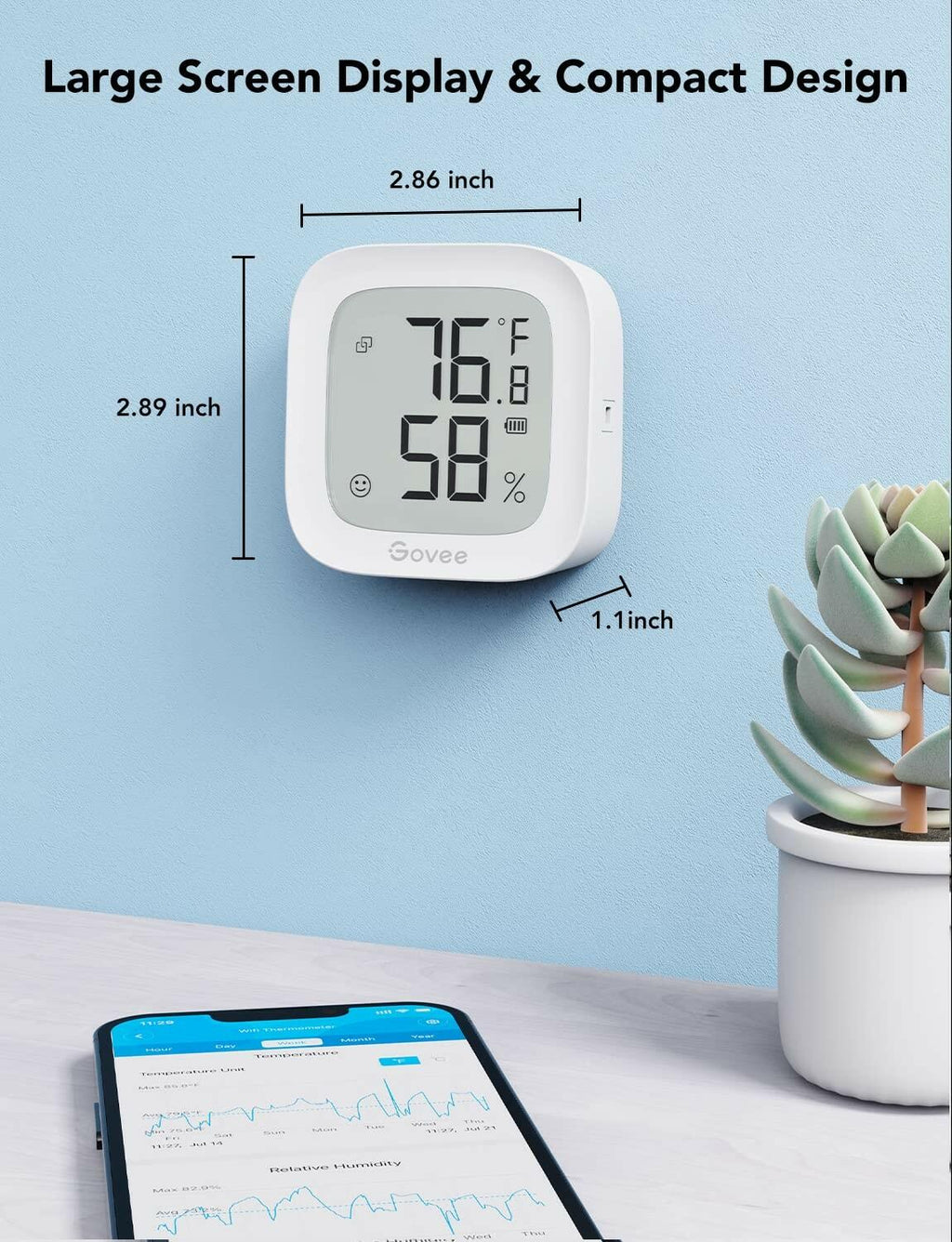 Govee WiFi Thermometer Hygrometer H5103, Indoor Bluetooth Temperature Humidity