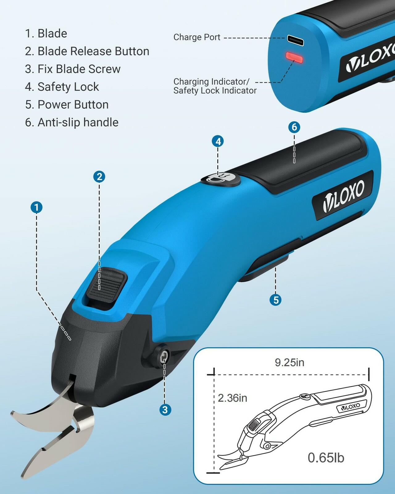 VLOXO Cordless Cardboard Cutter, 4V Rechargeable Electric Scissors Carpet Super