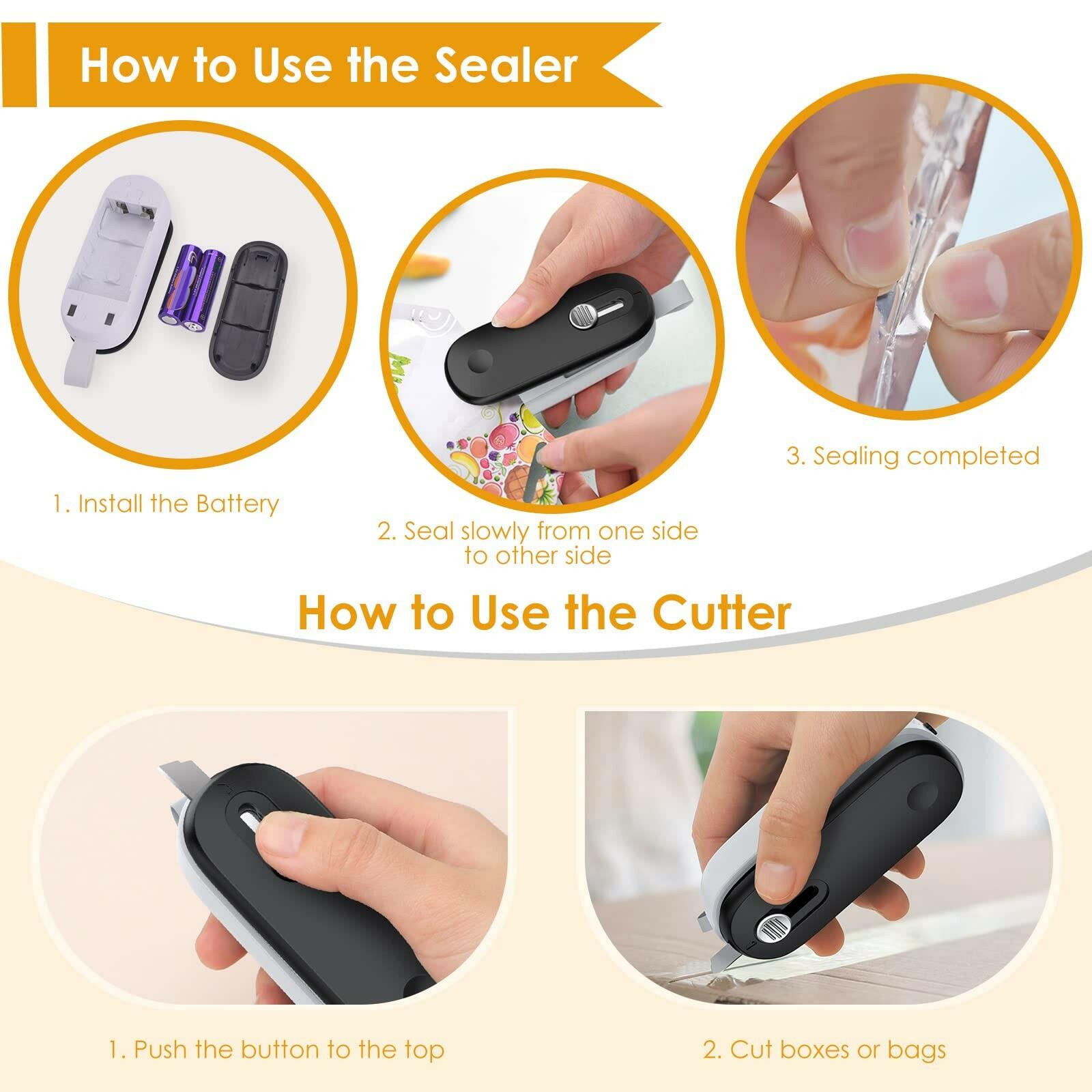 FEPPO Mini Bag Sealer, 2 in 1 Heat Sealer with Cutter, Portable Resealer Machine