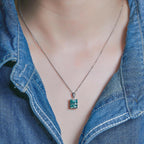GIGAJEWE Blue Green Color Moissanite Necklace 18K White Gold Plated 925 Silver