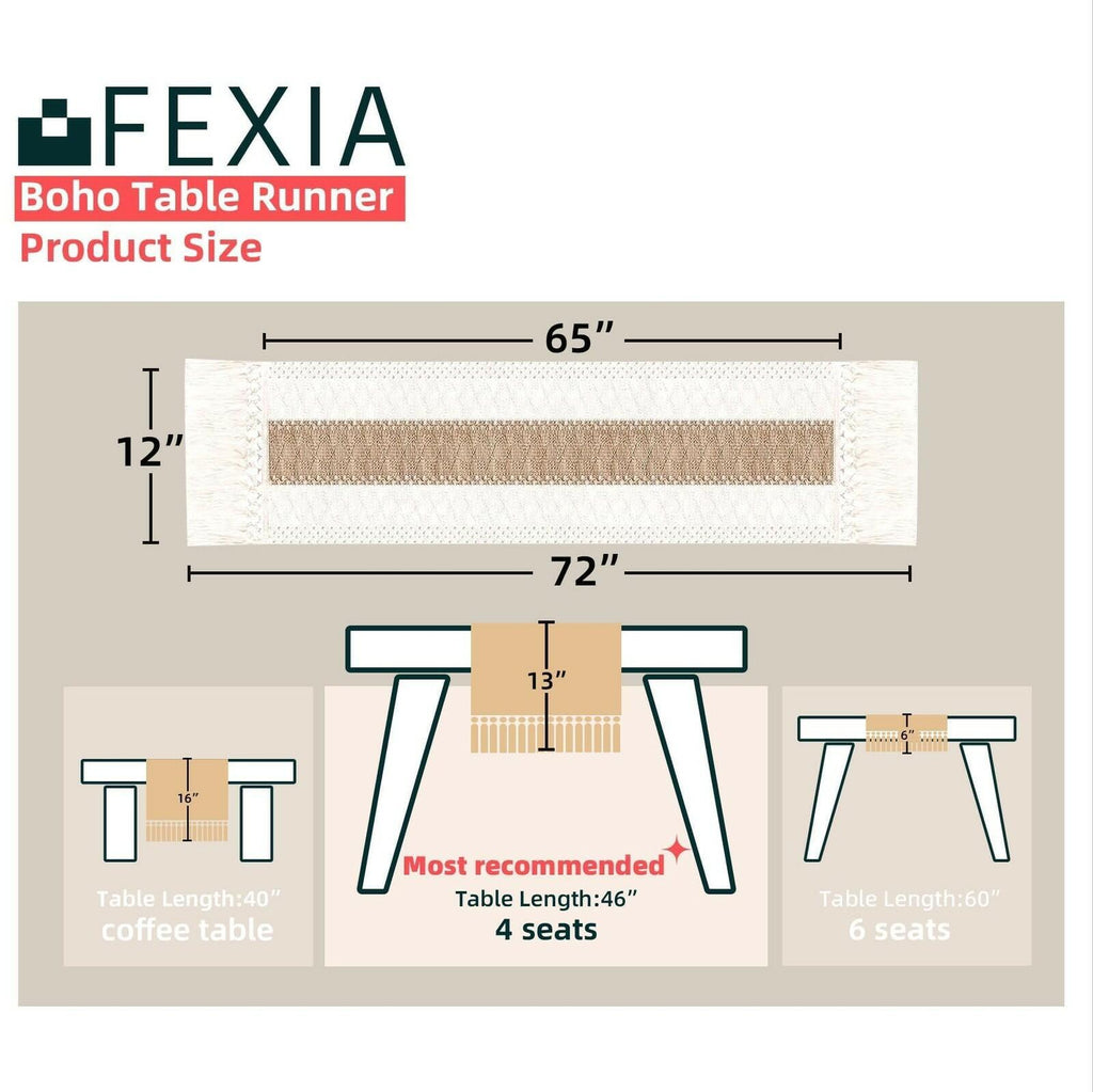 FEXIA Boho Table Runner for Thanksgiving Fall Christmas Home Decor with Tassels