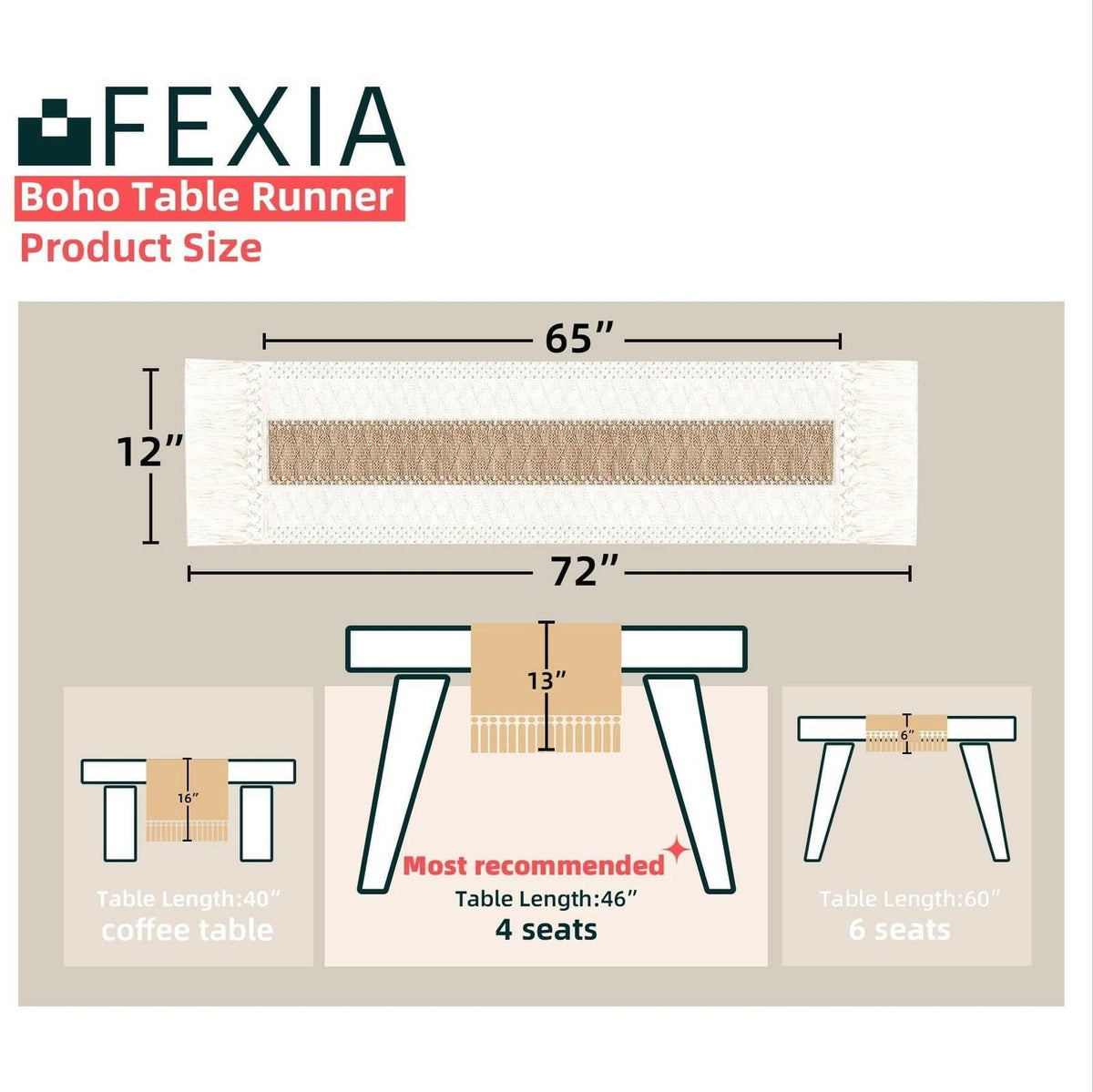 FEXIA Boho Table Runner for Thanksgiving Fall Christmas Home Decor with Tassels