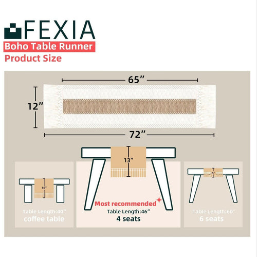 FEXIA Boho Table Runner for Thanksgiving Fall Christmas Home Decor with Tassels