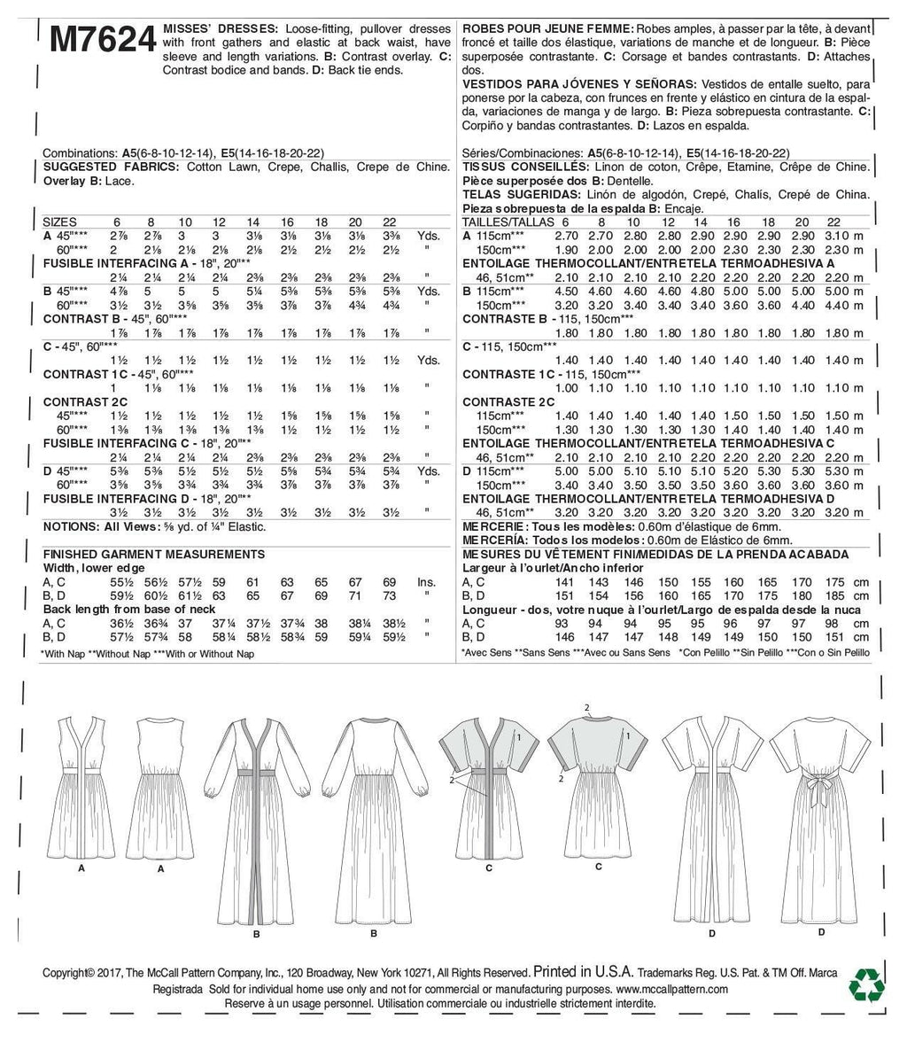 McCall's Patterns Misses' Banded Gathered Dresses with Sleeve and Length Options
