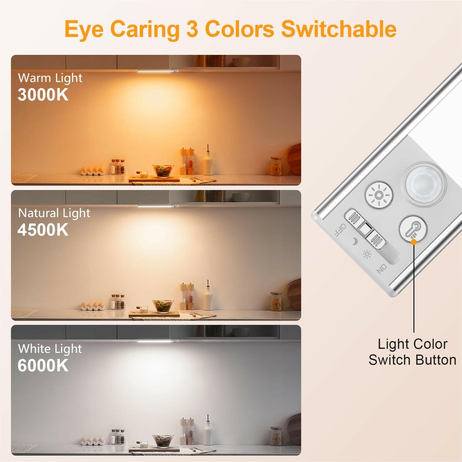 2 PACK Gritin 10.2inch Under Cabinet Lighting Rechargeable 3 Color Temps&5 Level
