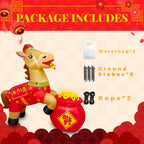 6FT Inflatable Chinese Horse with Red Outfit and Gold Coins, 2026 Year of The