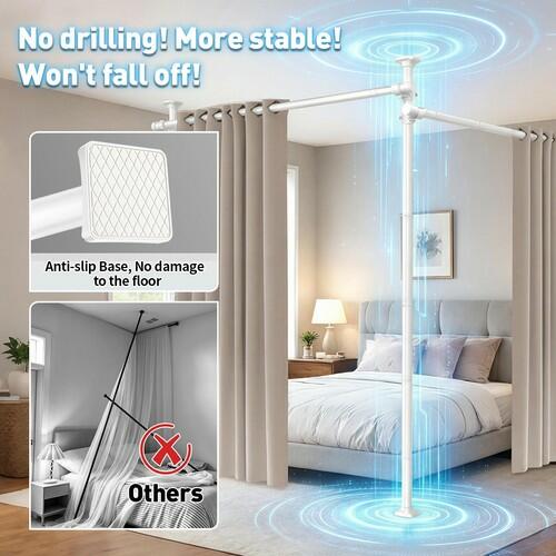 SUNALLY Tension Curtain Rod Room Divider 4-10FT No Drill Floor Ceiling White