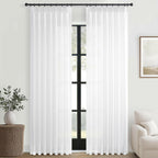 Topfinel Beige White White Linen Curtains 96 Inches Long for Living Room,Pinch